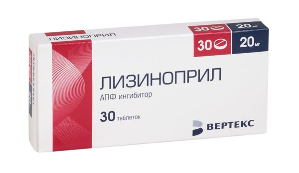 Лизиноприл таблетки 20мг 30шт