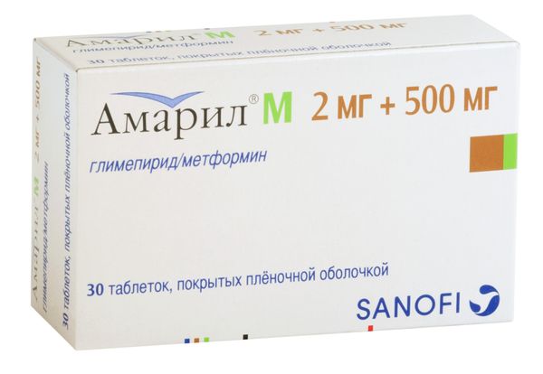 Амарил М таблетки п/о плен. 2мг+500мг 30шт