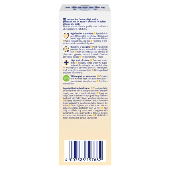 Крем солнцезащитный для детей с рождения SPF50+ Baby Sanosan/Саносан 75мл фото №4 Крем солнцезащитный для детей с рождения SPF50+ Baby Sanosan/Саносан 75мл фото №4