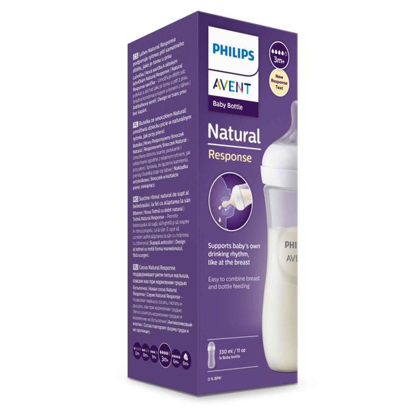 Бутылочка из полипропилена с силиконовой соской средний поток 3 мес. Anti-colic Natural Response Philips Avent 330мл (SCY906/01) фото №4