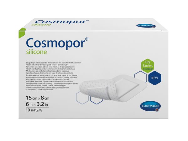 Повязка стерильная пластырного типа с контактным слоем Cosmopor Silicone/Космопор Силикон 15х8см 10шт