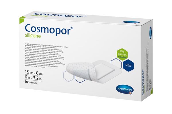 Повязка стерильная пластырного типа с контактным слоем Cosmopor Silicone/Космопор Силикон 15х8см 10шт фото №3