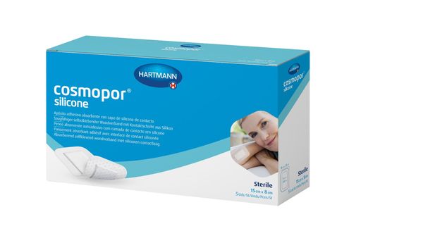 Повязка стерильная пластырного типа с контактным слоем из силикона Cosmopor Silicone/Космопор Силикон 15х8см 5шт фото №3