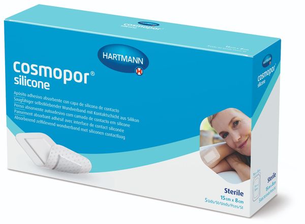 Повязка стерильная пластырного типа с контактным слоем из силикона Cosmopor Silicone/Космопор Силикон 15х8см 5шт фото №2