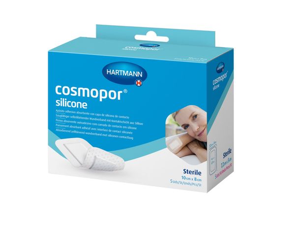 Повязка стерильная пластырного типа с контактным слоем Cosmopor Silicone/Космопор Силикон 10х8см 5шт фото №3