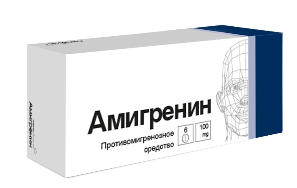 Изображение товара Амигренин таблетки 100мг для купирования мигрени 6шт