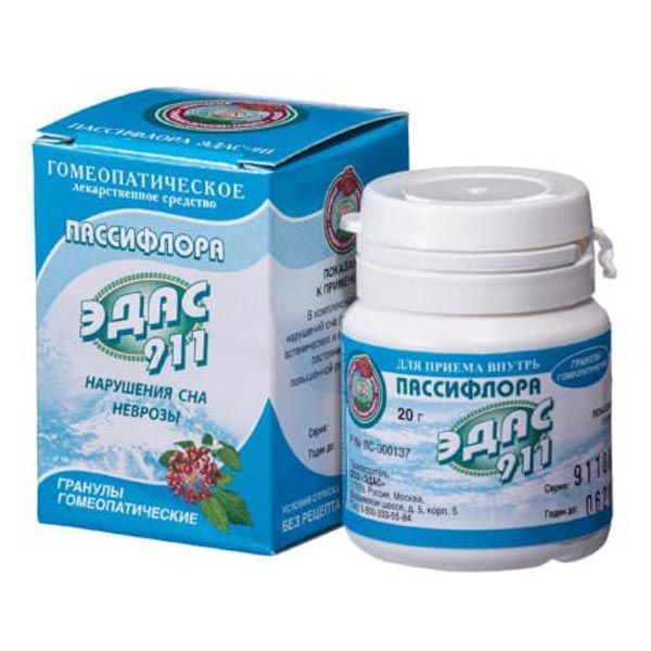 Изображение товара Эдас-911 Пассифлора гомеопатические гранулы для нервной системы и сна 20 г