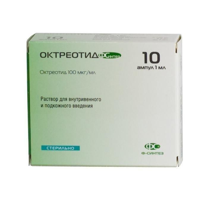 Изображение товара Октреотид раствор для в/в и п/к введения 100мкг/мл 1мл 10шт