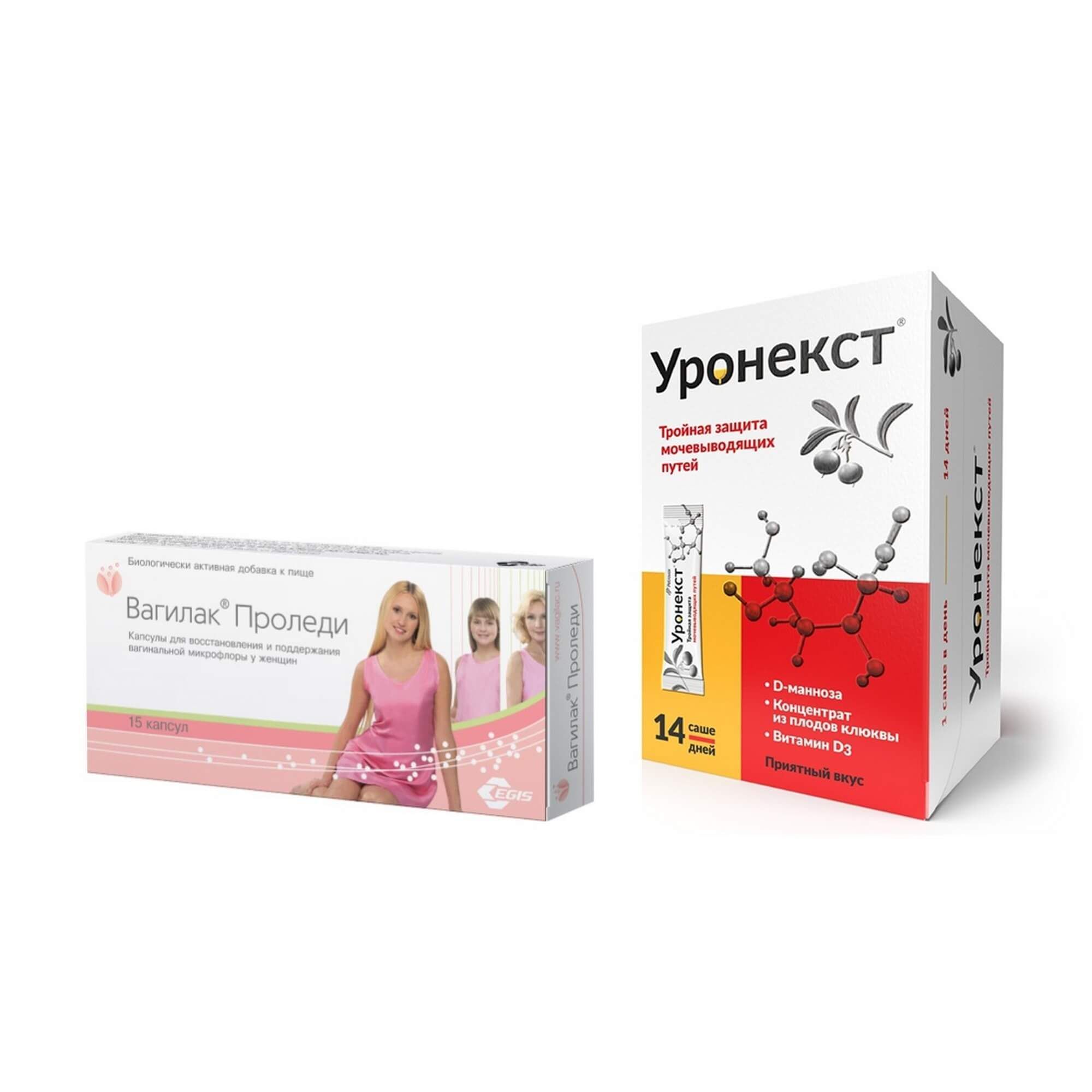 Изображение товара 1X Вагилак Проледи капсулы 227мг 15шт + 1X Уронекст порошок саше 2,6г 14шт