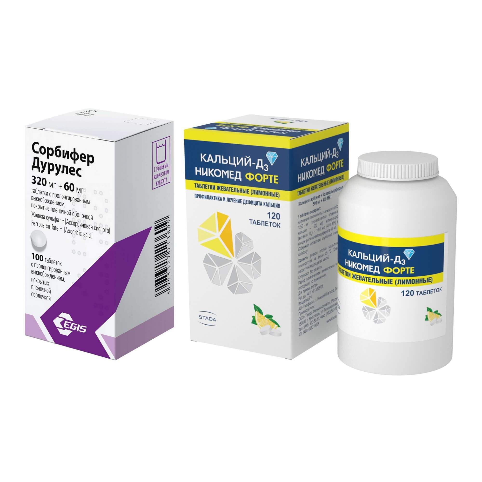 Изображение товара Комплекс кальций Д3 Никомед Форте и сорбифер Дурулес 2 препарата для здоровья костей и крови