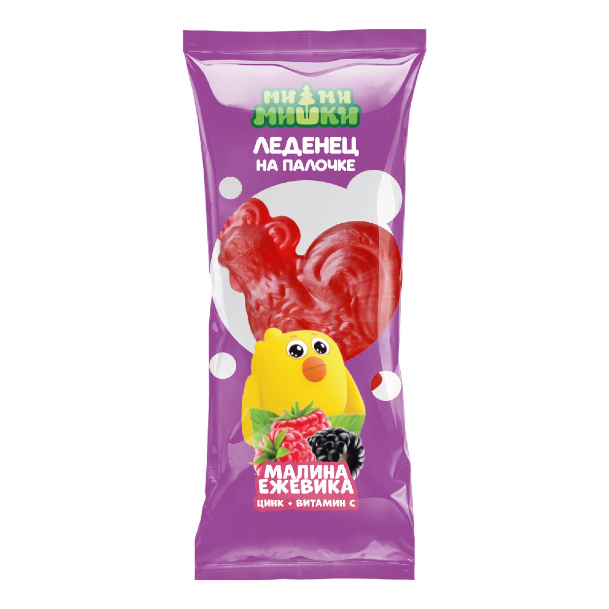 Изображение товара Петушок леденцовая карамель с цинком и витамином С вкус малины и ежевики с 3 лет Ми-ми-мишки 17г