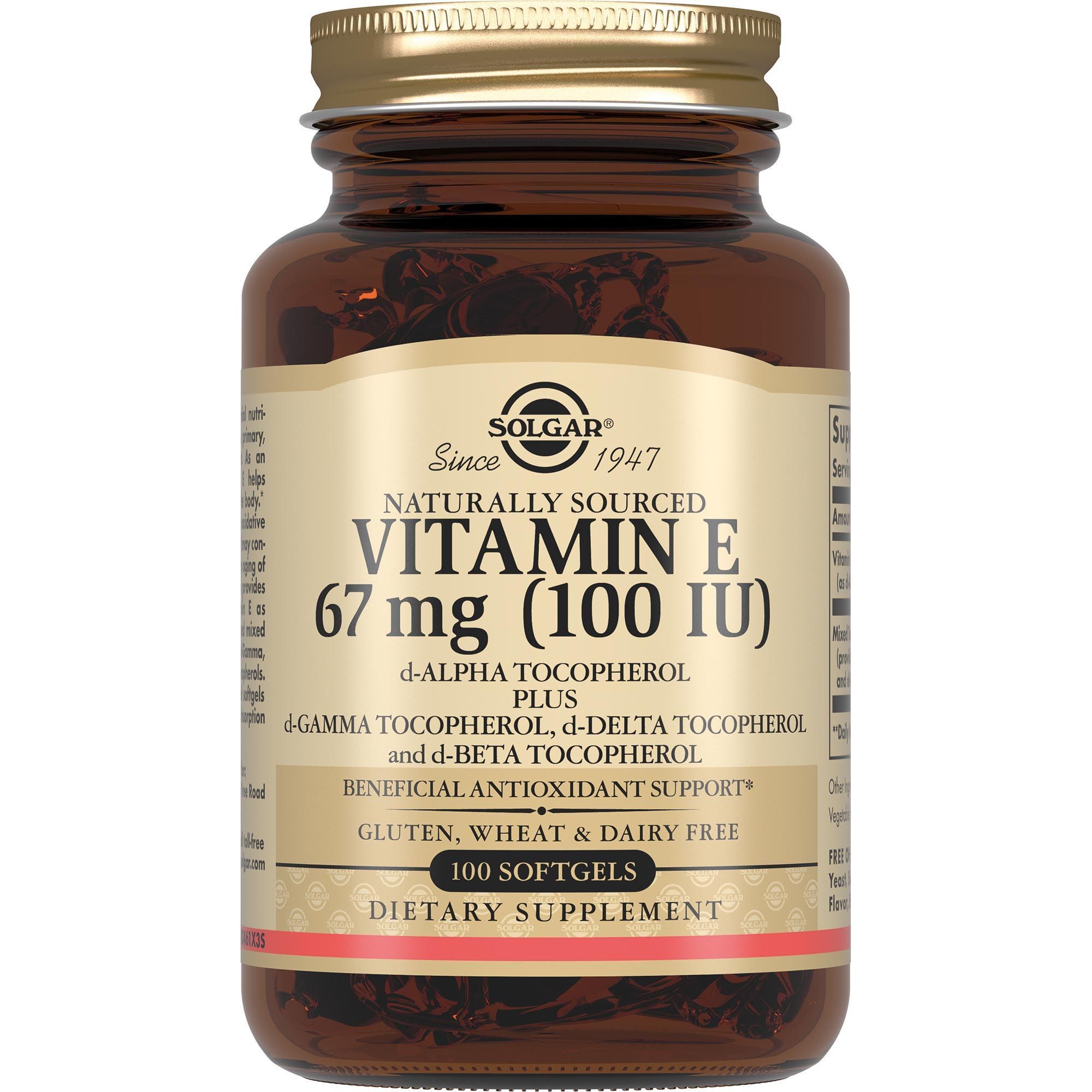 Изображение товара Витамин Е Солгар капсулы 100МЕ 560мг 100 шт - натуральный антиоксидант для здоровья сердца и кожи