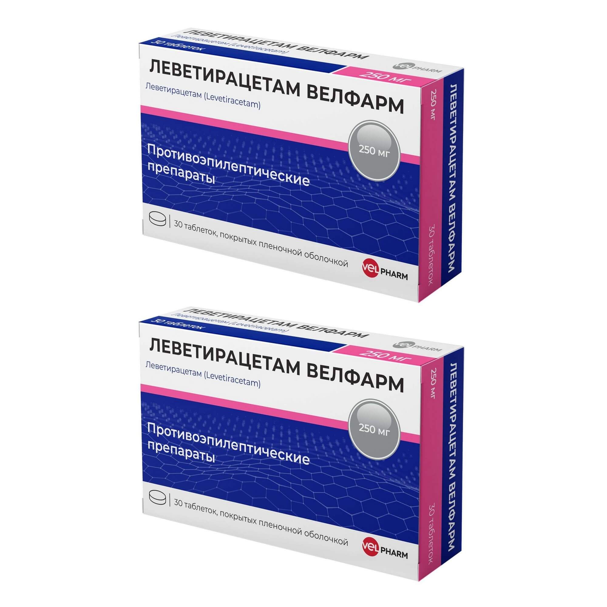 Изображение товара Леветирацетам Велфарм 250мг таблетки для эпилепсии 30 шт