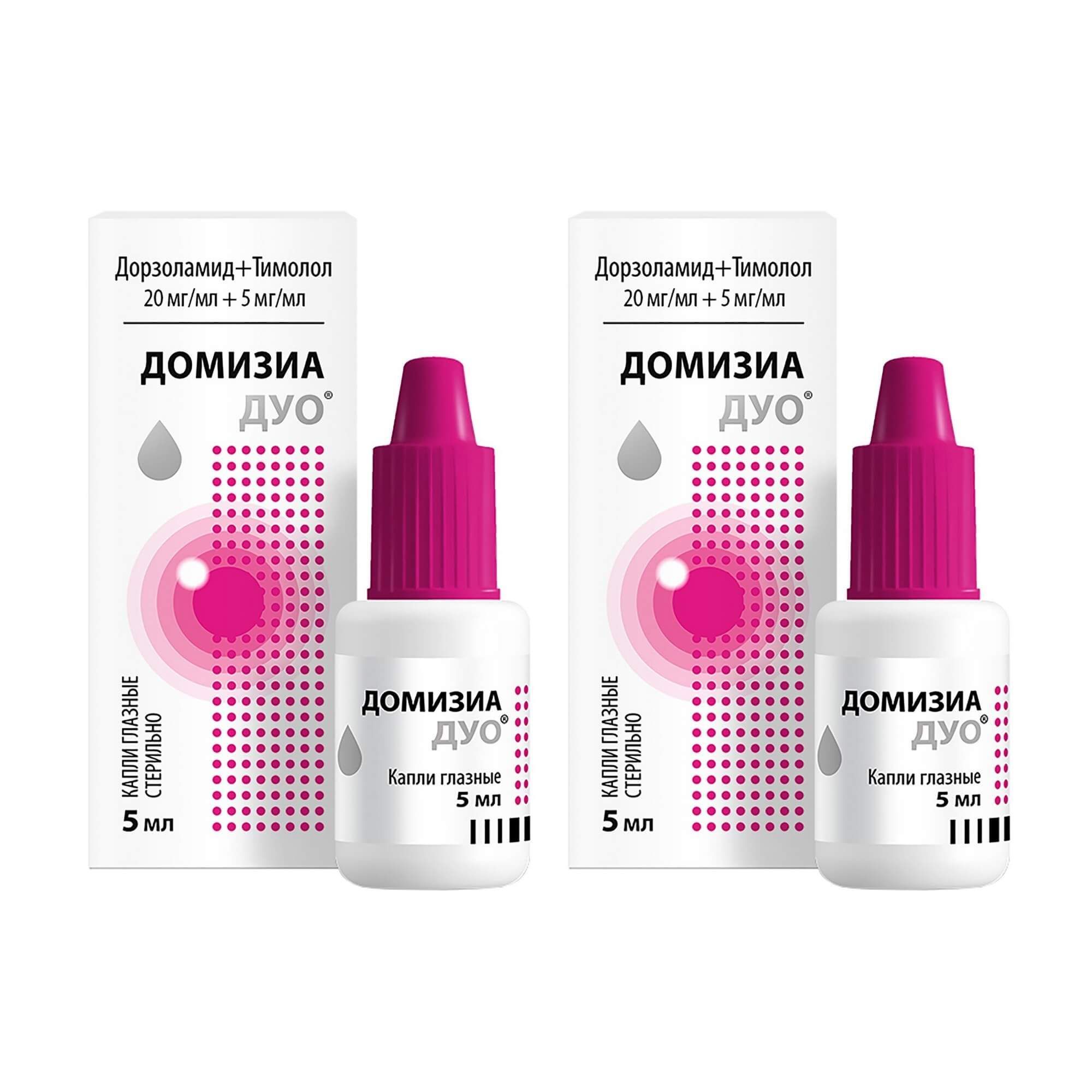 Изображение товара 2Х Домизиа Дуо капли глазные 20мг/мл+5мг/мл 5мл