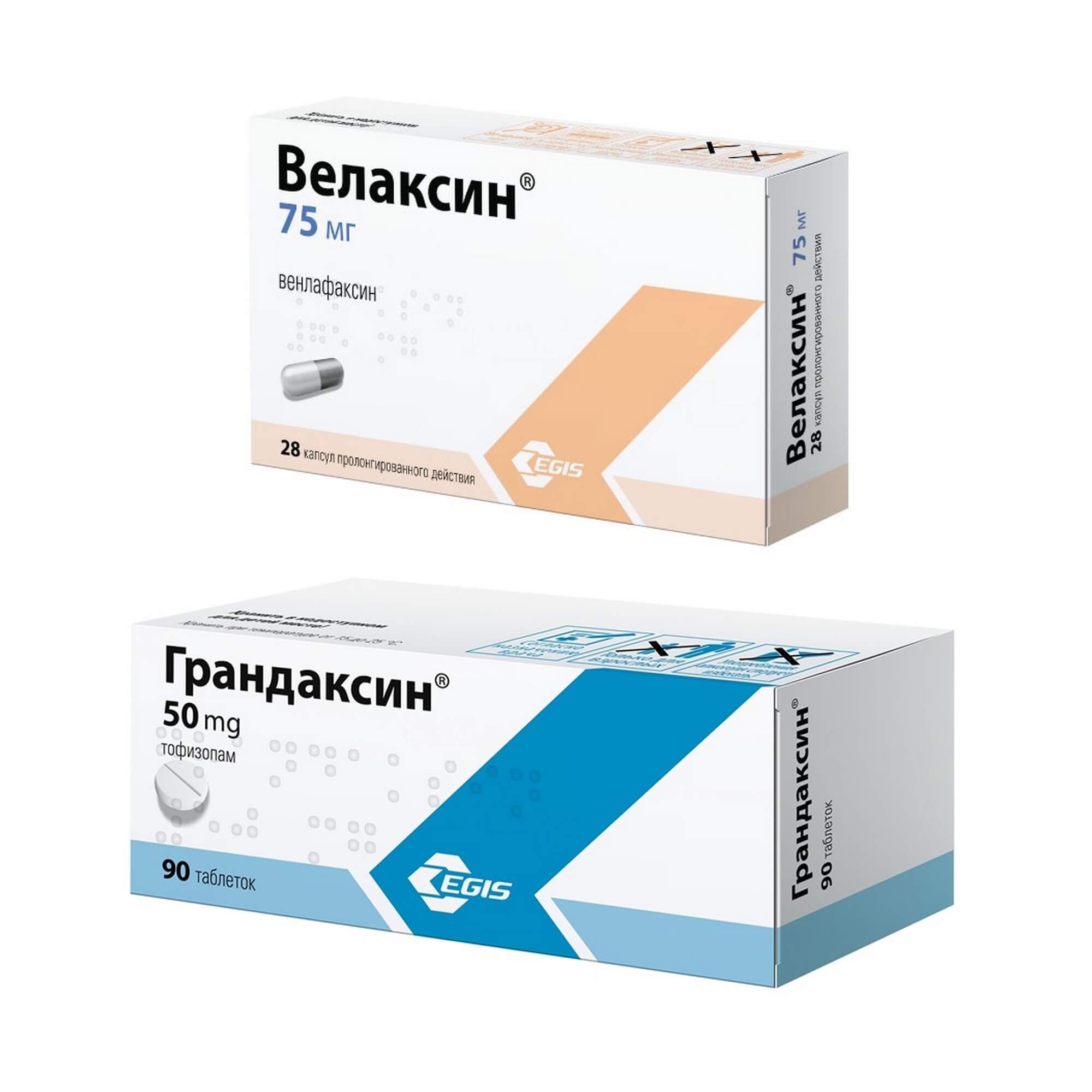 Изображение товара 1X Велаксин капсулы пролонгированного действия 75мг 28шт + 1X Грандаксин таблетки 50мг 90шт