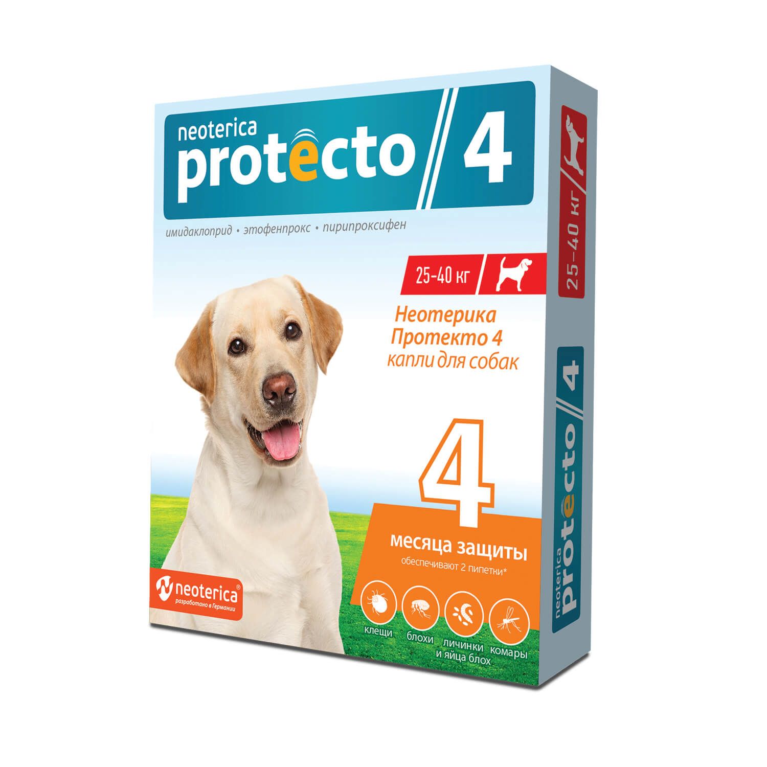 Изображение товара Protecto 4 Neoterica капли для собак 25-40 кг 4 мл 2 шт