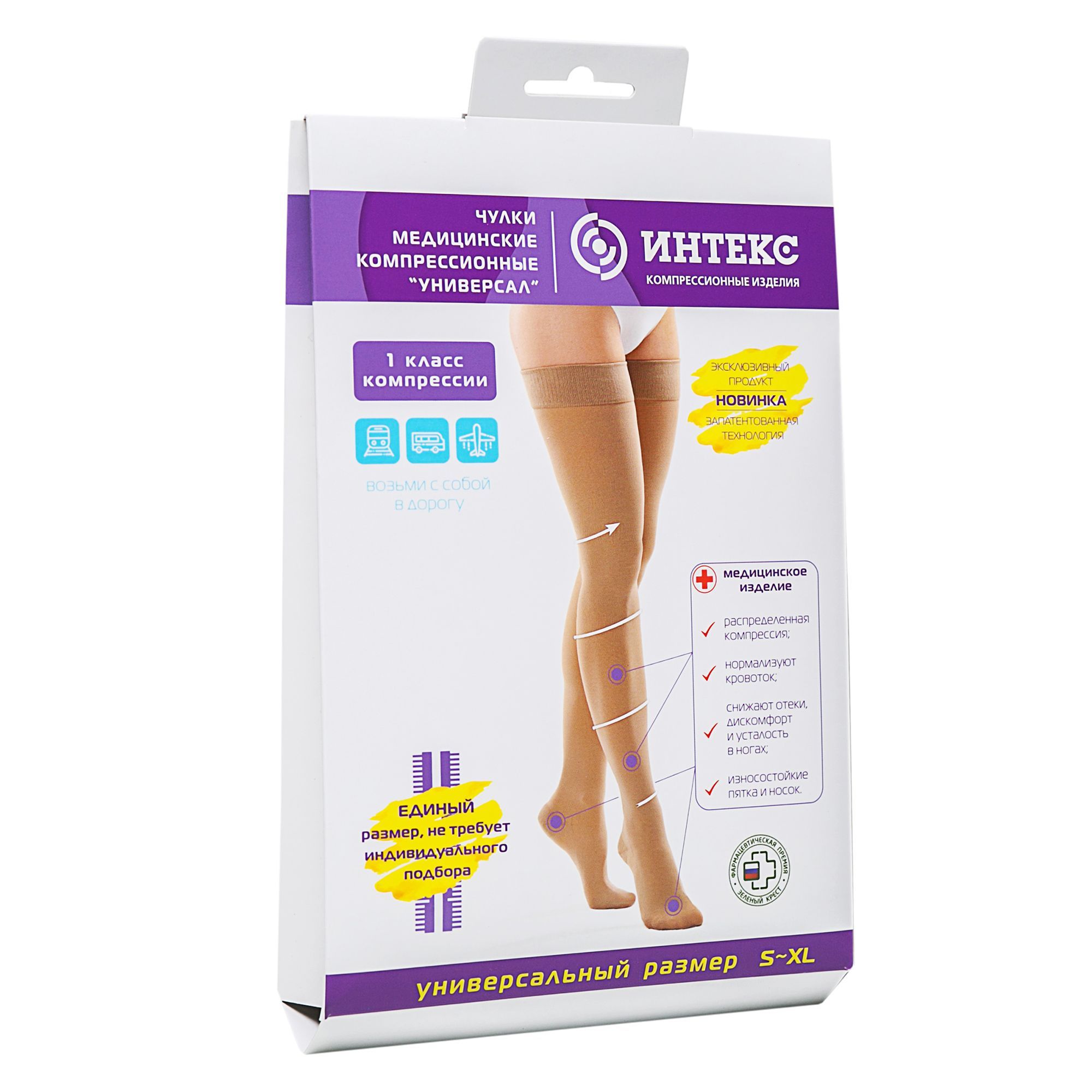 Изображение товара Чулки компрессионные эластичные с резинкой с закрытым носком 1 класс вид 2 исп. 2 Интекс Универсал, бежевые, р.S-XL