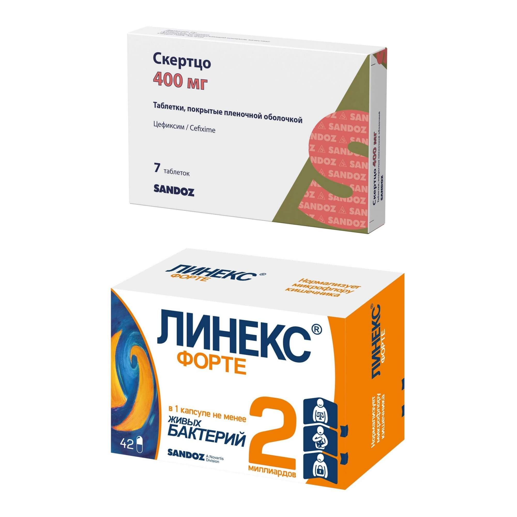 Изображение товара 1X Линекс Форте капсулы 42шт + 1X Скертцо таблетки п/о плен. 400мг 7шт