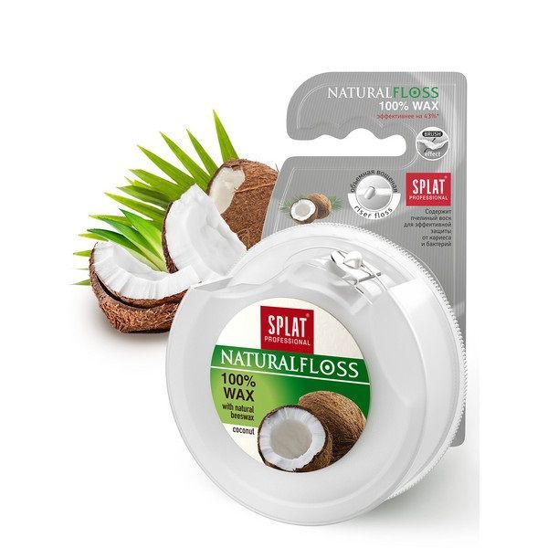 Изображение товара Нить зубная объемная с ароматом кокоса DentalFloss Natural Wax Splat/Сплат 40м