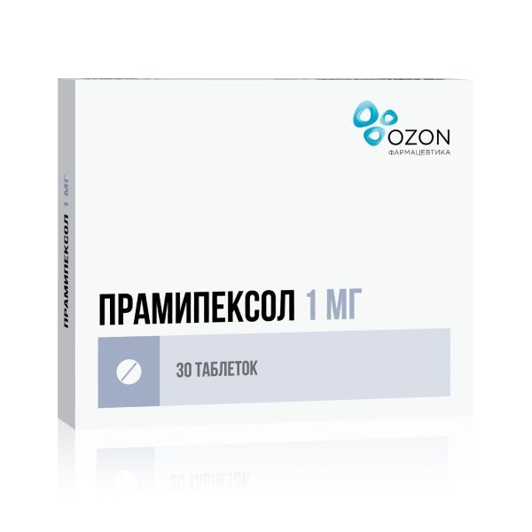 Изображение товара Прамипексол 1 мг таблетки 30 шт противопаркинсонический стимулятор допаминовых рецепторов
