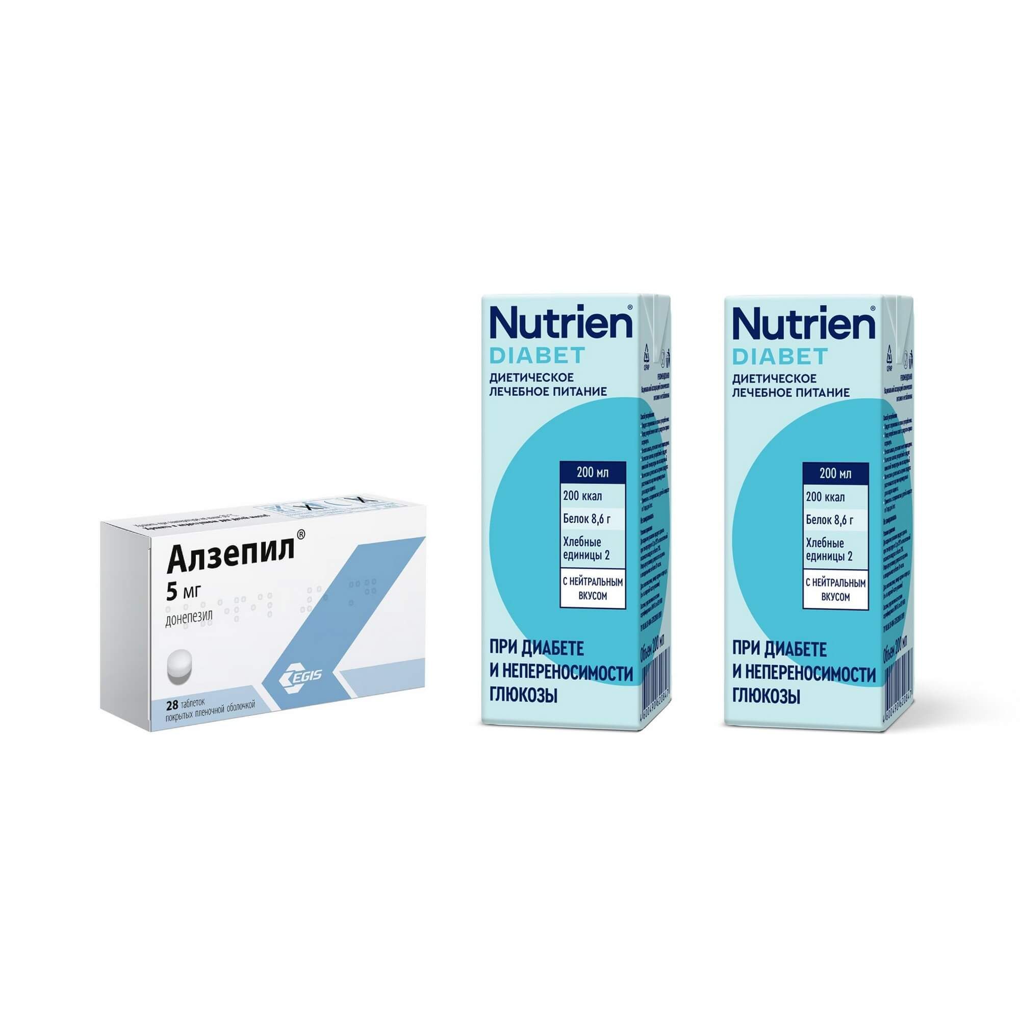 Изображение товара 2X Диетическое лечебное питание стерилизованный вкус нейтральный Diabet Nutrien/Нутриэн 200мл + 1X Алзепил таблетки п/о плен. 5мг 28шт