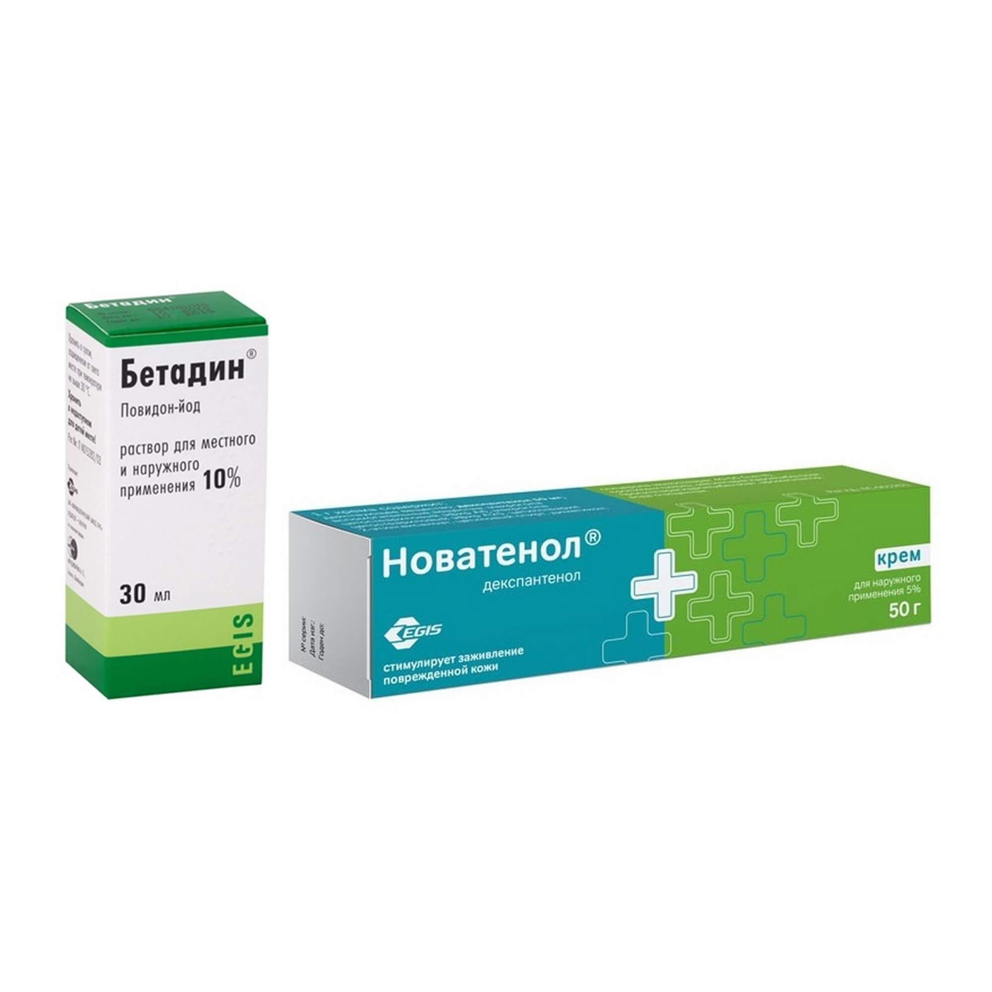 Изображение товара Бетадин раствор 10% и Новатенол крем 5% для наружного применения