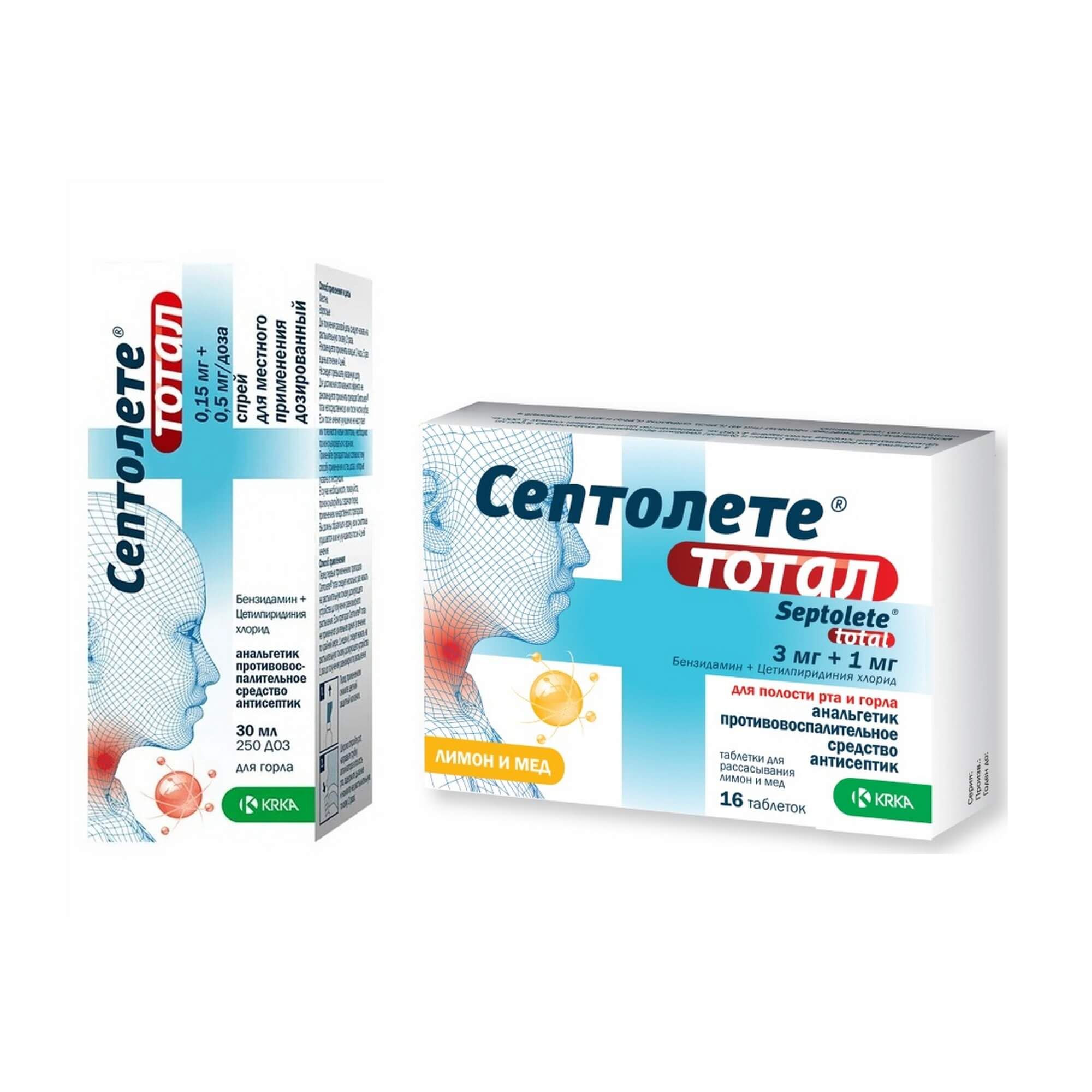 Изображение товара Спрей для местного применения Септолете Тотал Тотал лимон и мёд таблетки для рассасывания