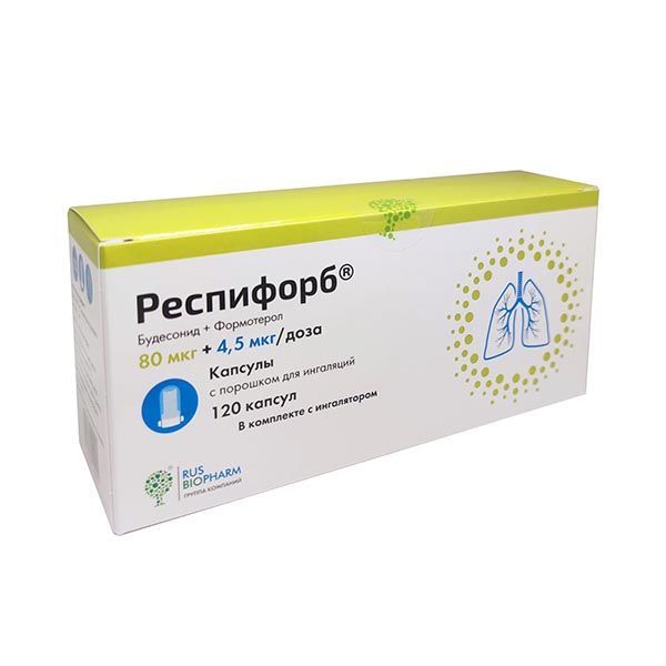 Изображение товара Респифорб+устройство для ингаляций капсулы с порошком для ингаляций 80мкг+4,5мкг/доза 120шт