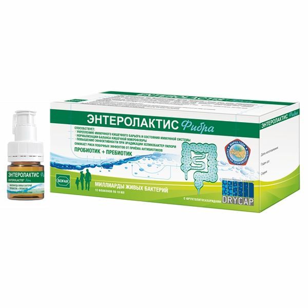 Изображение товара Энтеролактис Фибра сироп и капсула с пробиотиком для кишечника 10мл+12 шт