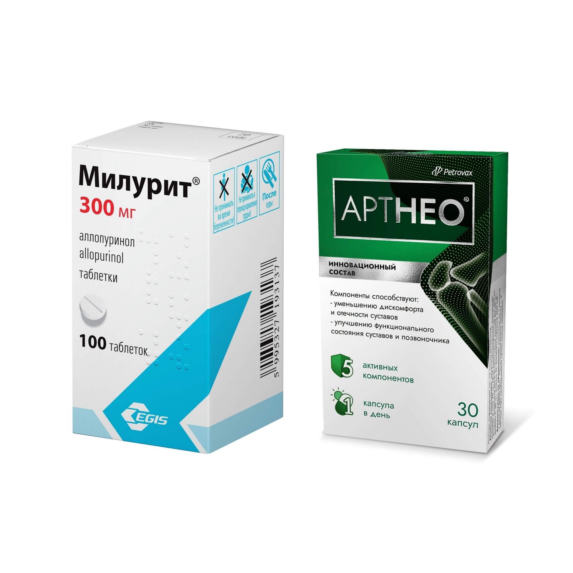 Изображение товара 1X Милурит 300мг таблетки 100шт + 1X Артнео капсулы 30шт комплект
