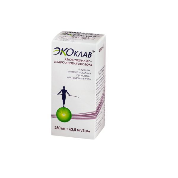 Изображение товара Экоклав таблетки пенициллинов широкого спектра 250мг+125мг 15 шт