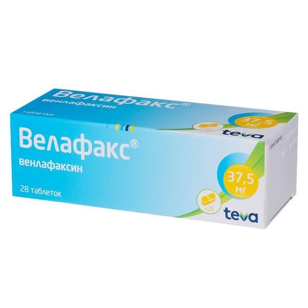 Изображение товара Велафакс таблетки 37, 5мг 28 шт - антидепрессант для лечения депрессий тревожных расстройств