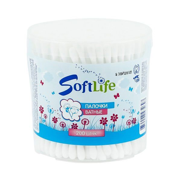 Изображение товара Палочки ватные SoftLife/СофтЛайф банка круглая 200шт