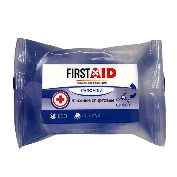 Изображение товара Влажные антисептические салфетки First Aid 20 шт дезинфекция рук и поверхностей