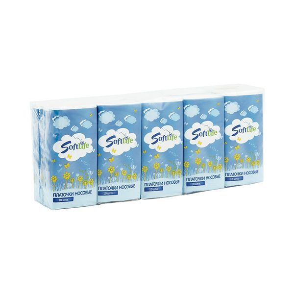 Изображение товара Платки носовые трехслойные бумажные SoftLife/СофтЛайф 10шт 10уп