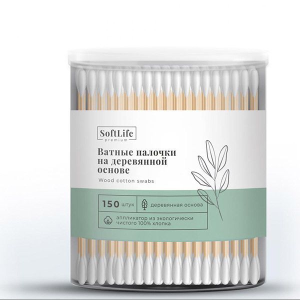Изображение товара Палочки ватные на деревянной основе SoftLife/СофтЛайф Премиум №150