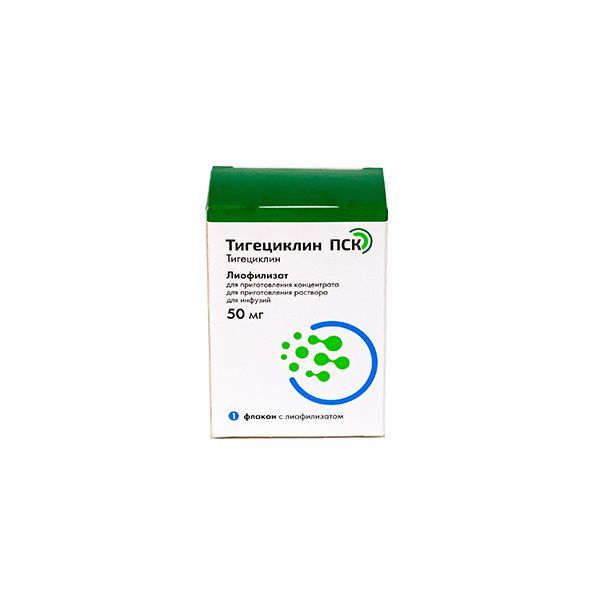 Изображение товара Тигециклин ПСК лиофилизат для раствора для инфузий 50мг, Россия