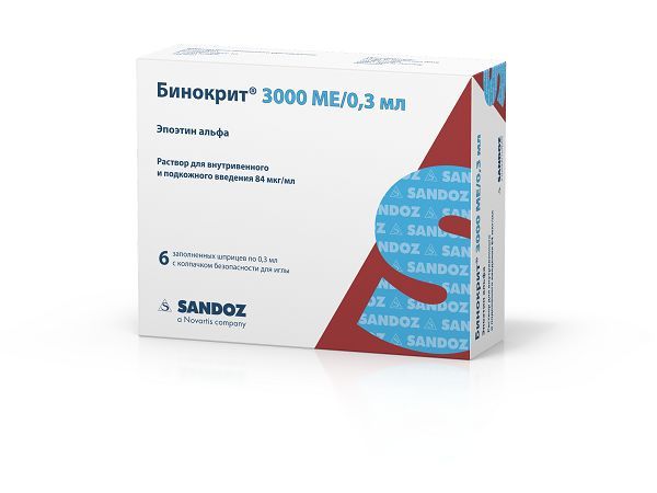 Изображение товара Бинокрит раствор для инъекций 3000 МЕ 0,3 мл 6 шт