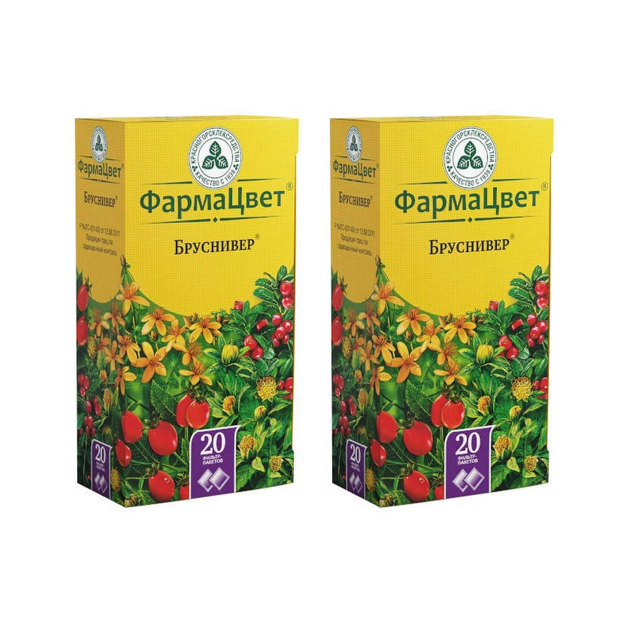 Изображение товара 2Х Бруснивер ФармаЦвет фиточай 2г фильтр-пак 20 штук натуральный сбор для здоровья