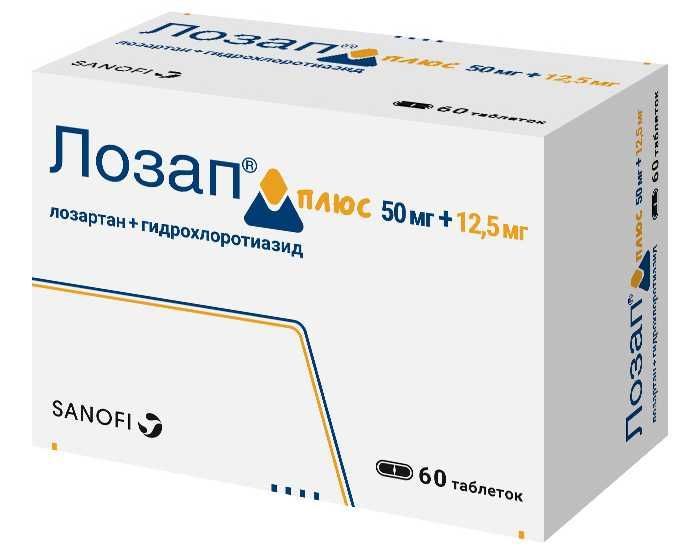 Изображение товара Лозап Плюс таблетки 50 мг+12,5 мг 60 шт комбинированное гипотензивное средство