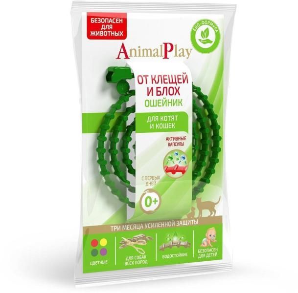 Изображение товара Ошейник для кошек репеллентный зеленый Animal Play 38мм
