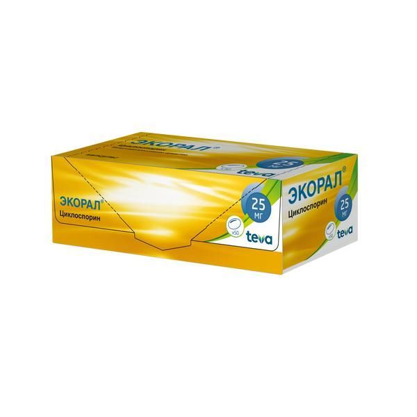 Изображение товара Экорал капсулы 25мг 50 шт - иммунодепрессивное средство для трансплантации и аутоиммунных заболеван
