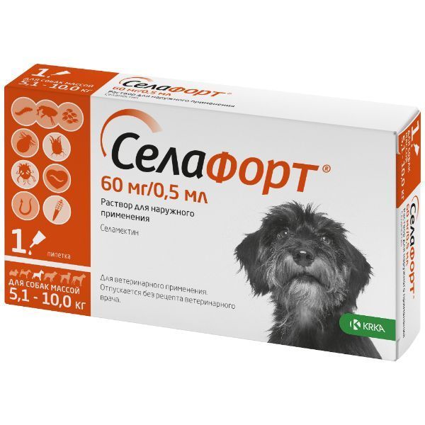 Изображение товара Селафорт капли на холку для собак весом от 5,1 до 10кг 0,5мл