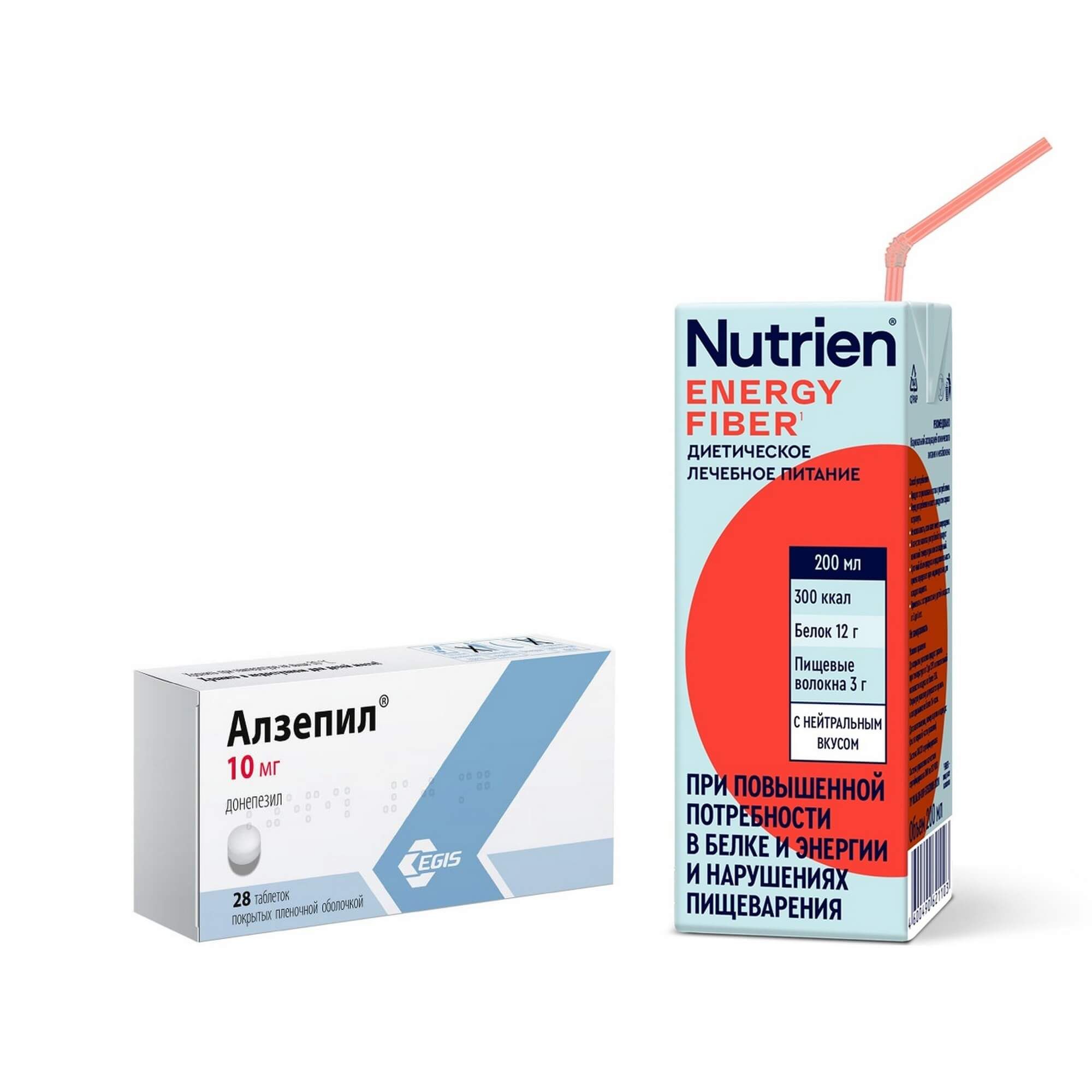 Изображение товара 1X Диетическое лечебное питание стерилизованное с пищевыми волокнами вкус нейтральный Energy Nutrien/Нутриэн пак. 200мл + 1X Алзепил таблетки п/о плен. 10мг 28шт
