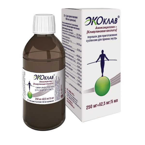 Изображение товара Экоклав порошок для приг. суспензии для приема вн. 250мг+62,5мг/5мл 25г