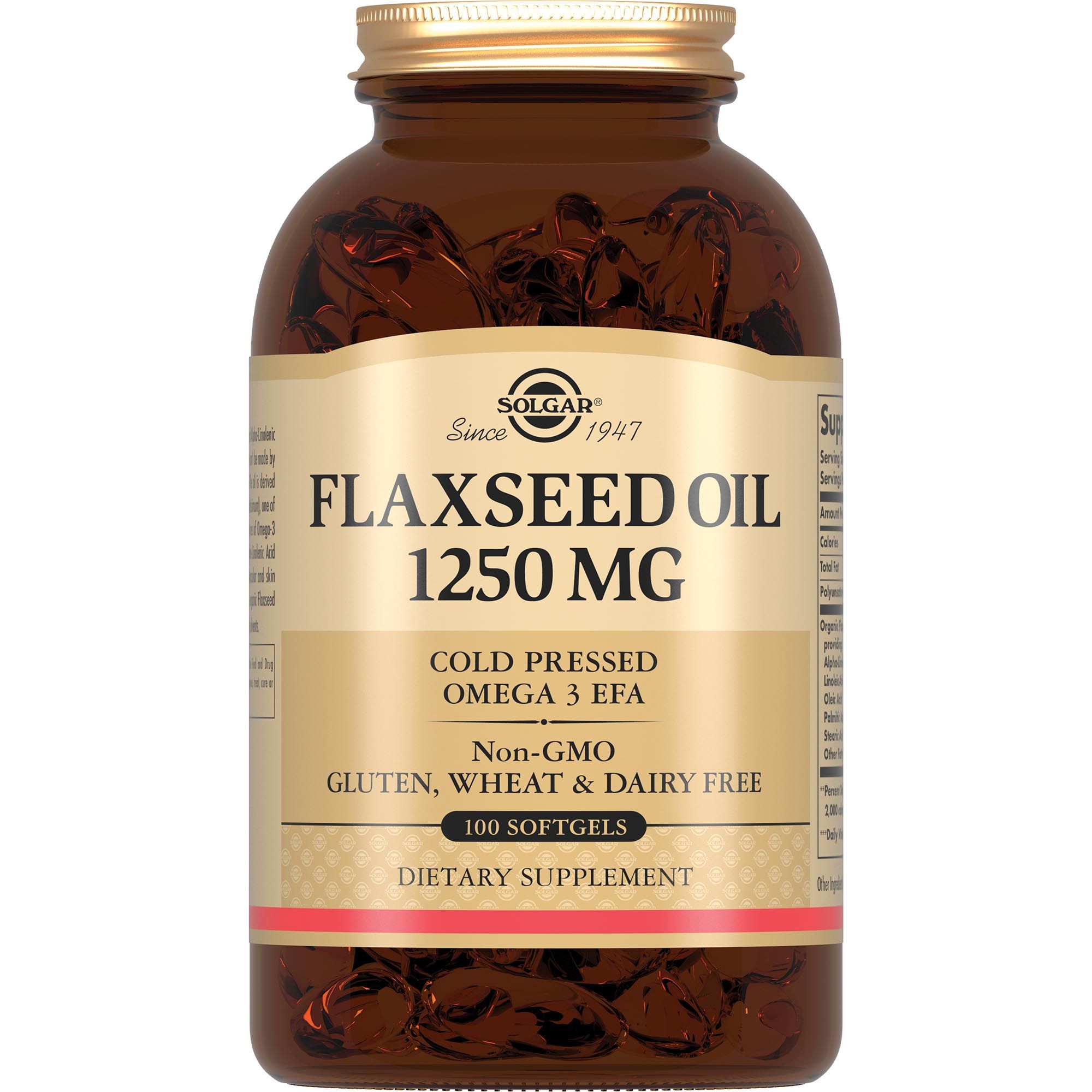 Изображение товара Масло льняное 1250 мг Solgar - капсулы 100 шт для поддержки сердца и кожи