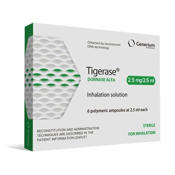 Изображение товара Раствор для ингаляций Тигераза 2,5мг/2,5мл 6 шт препарат для муколитической терапии муковисцидоза