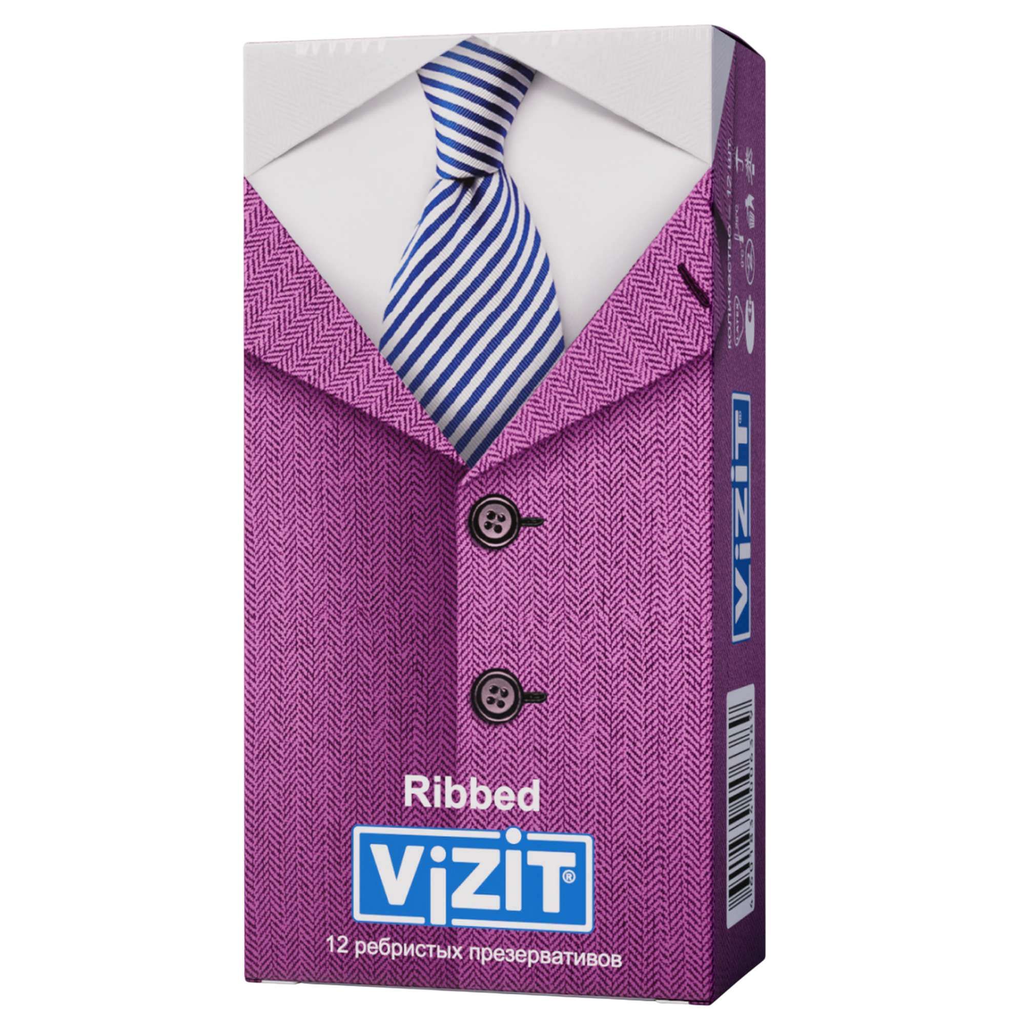 Изображение товара Ребристые презервативы Ribbed Vizit 12 шт с кольцевым рифлением и накладом