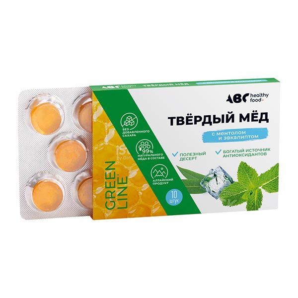 Изображение товара Мед твердый вкус ментола и эвкалипта ABC Healthy Food пастилки 10шт