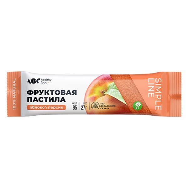 Изображение товара Пастила фруктовая яблоко и персик для детей от 3 лет без сахара ABC Healthy Food 27г